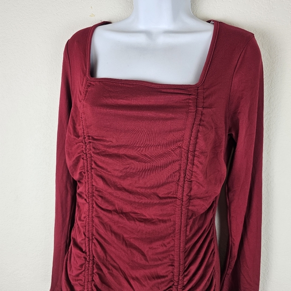 Fashion Nova Red Ruched Long Sleeve Bodycon Mini Dress Size L - Picture 6 of 11